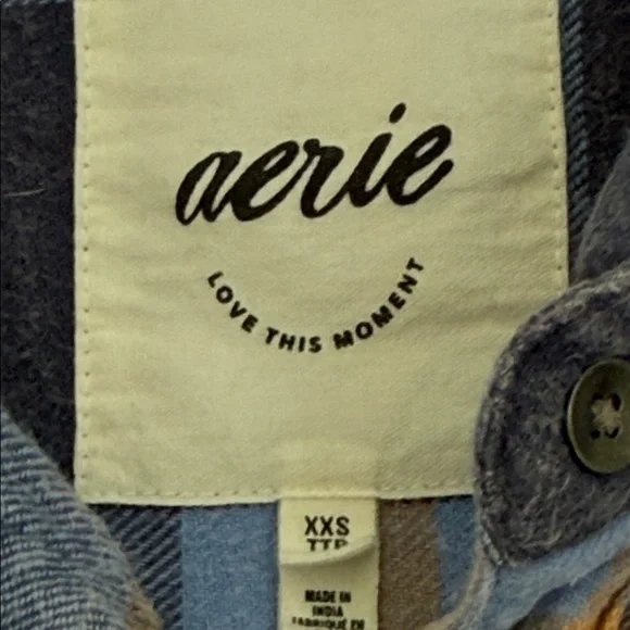 AERIE Blue and Orange Plaid Woman’s Shirt size XXS - Picture 7 of 8
